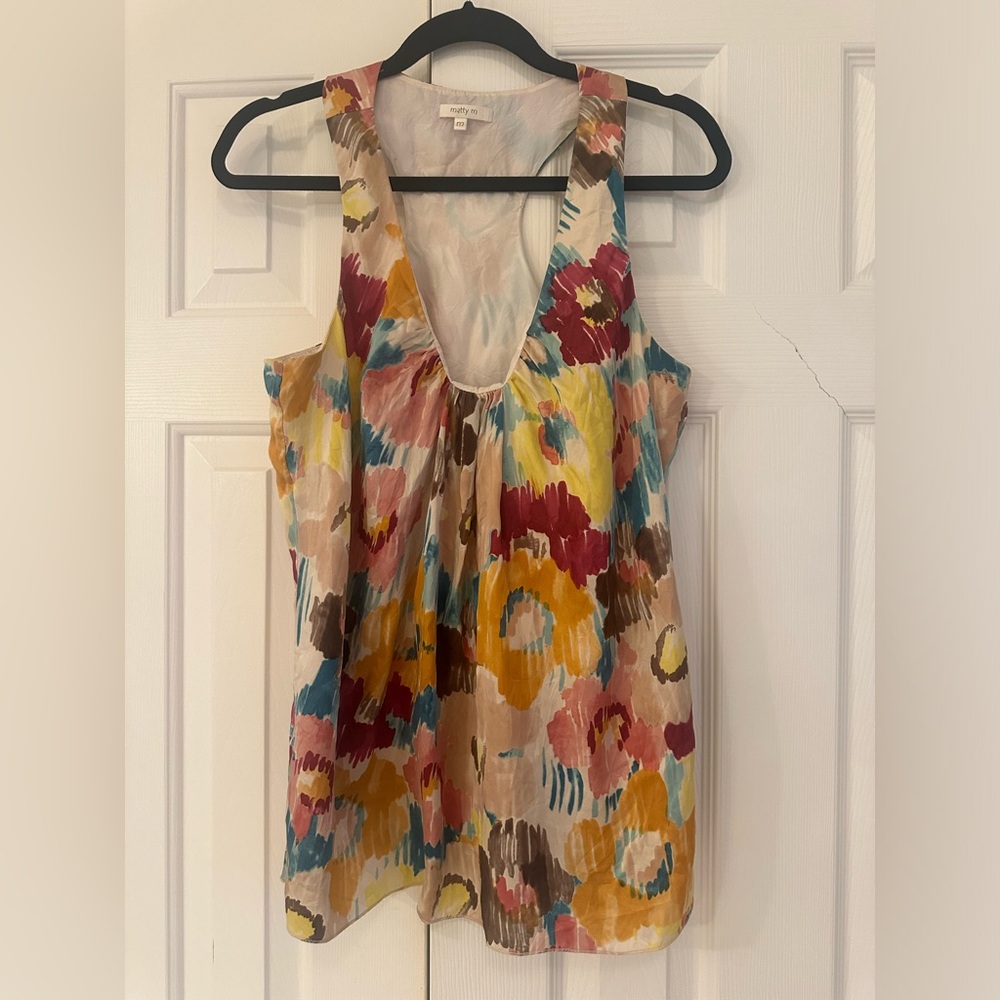 Matty M Multicolor Abstract Floral Sleeveless Blouse